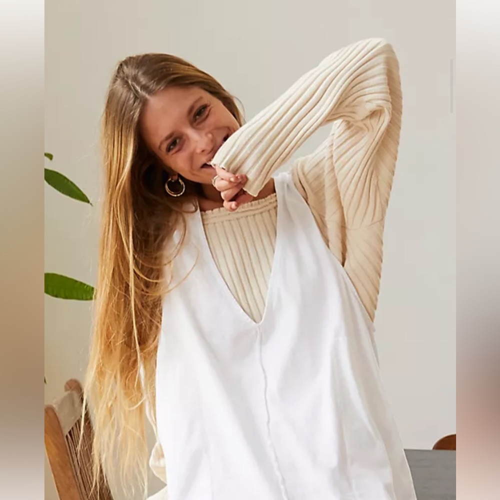 Free People Ribbed Knit Long Sleeve 100% Cotton Top